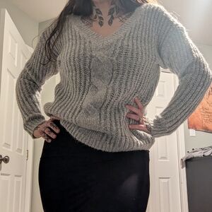 Dynamite Gray Sweater V Neck Soft and Stretchy. sz XS (But runs A LOT larger)